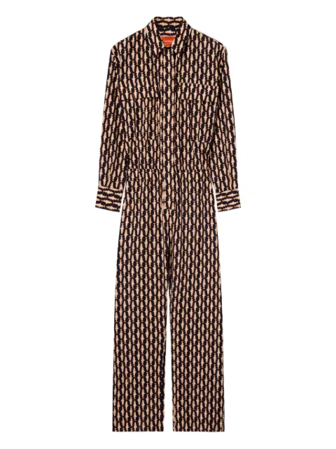 La DoubleJ pilot fish-print collared jumpsuit Blue DRE0489COT039PES04BU03