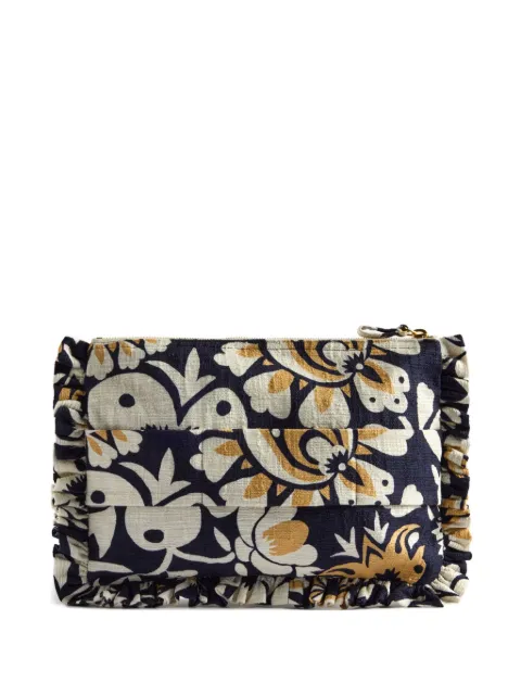 La DoubleJ floral-print ruffled clutch bag Blue BAG0059COT005SEL06BU03