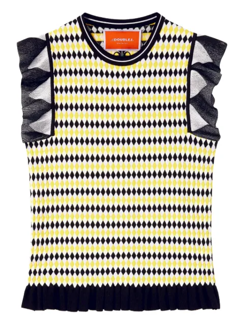 La DoubleJ Checkers ruffled short-sleeve top Yellow PUL0267KNI159VA370YE02