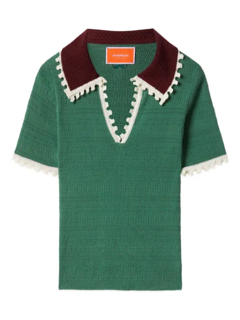 La DoubleJ scallop-trimmed polo shirt Green PUL0273KNI154SOLIDGR02