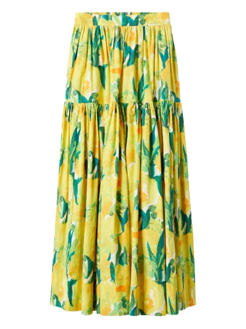 La DoubleJ floral-print midi skirt Yellow SKI0012COT039ZES01YE02