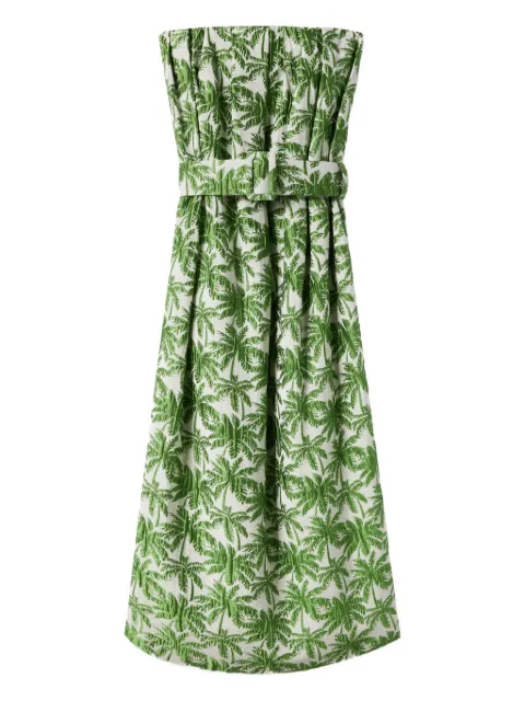 La DoubleJ Filter palm-print strapless midi dress White DRE0933JCQ112TRC03WH01