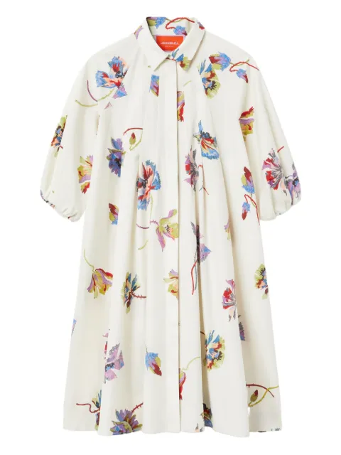 La DoubleJ Sunburst floral-print puff-sleeve mini dress White DRE0471COT039INF01WH01