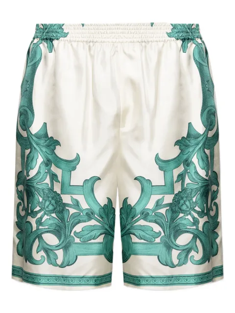 Versace baroque print silk shorts White 10024761A14713