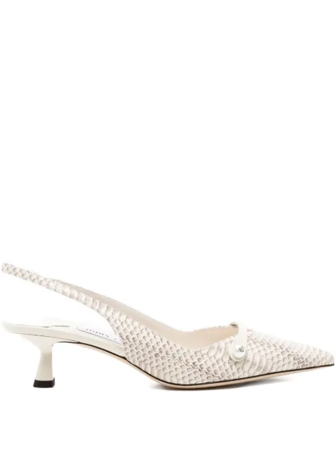 Jimmy Choo 45mm Amita snakeskin slingback pumps Neutrals AMITA45AYQ