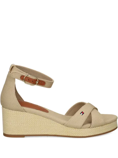 Tommy Hilfiger 60mm canvas cross-strap wedge espadrilles Neutrals FW0FW08481
