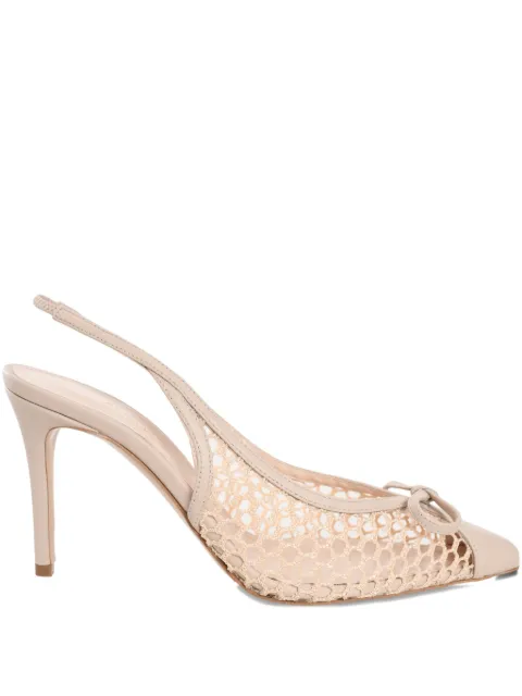 Andrea Wazen 85mm bow net pumps Neutrals INEBW085SNENUDPS25