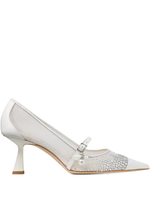 Jimmy Choo 85mm Aren crystal-embellished mesh pumps White ARENPUMP65TKW
