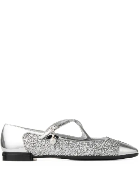 Jimmy Choo Eleri glitter-leather ballet flats Silver ELERIBALLERINAUKL