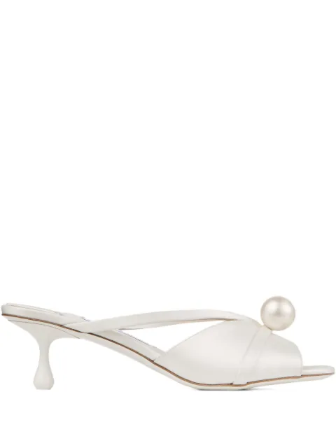 Jimmy Choo 50mm Siva pearl-embellished satin mules Neutrals SIVAMULE50AOD