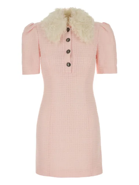 Alessandra Rich button-up dress with faux fur collar Pink FABX3636F4250