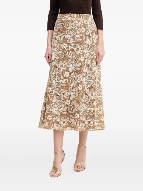 LUISA SPAGNOLI floral embroidered skirt Brown 541989