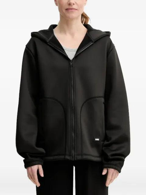 Rains elastic-cuffs zip-up hoodie Black 21900