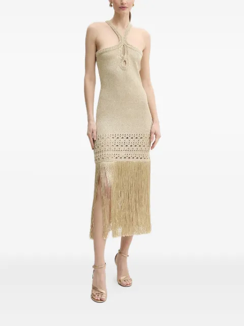 SIMONA CORSELLINI fringe-edges midi dress Neutrals ABO04