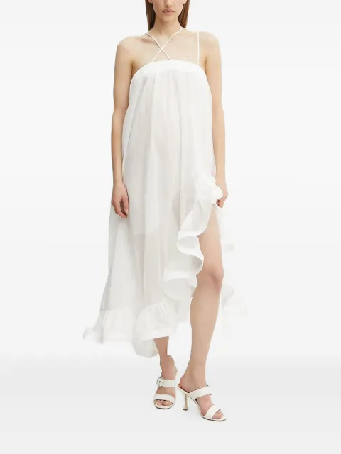 SIMONA CORSELLINI cross-strap ruffled midi dress White AB046