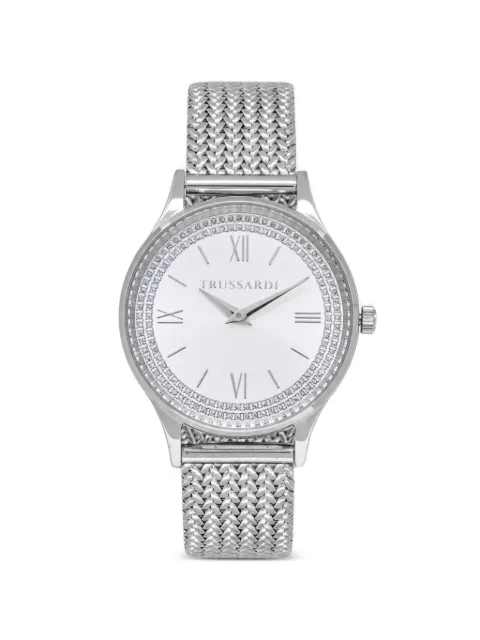 Trussardi crystal-embellished mesh-bracelet 34mm watch White R2453152509