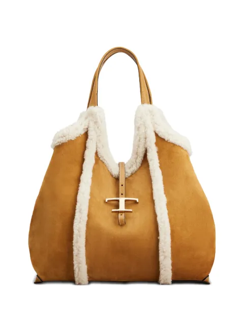 Tod's shearling-trimmed T-buckle shoulder bag Brown XBWTSBA03M0UTA