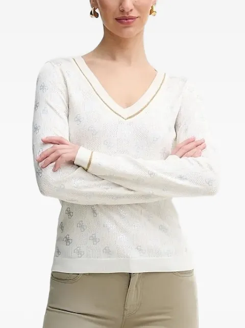 GUESS USA logo-pattern V-neck sweater White W5GR07Z3D60