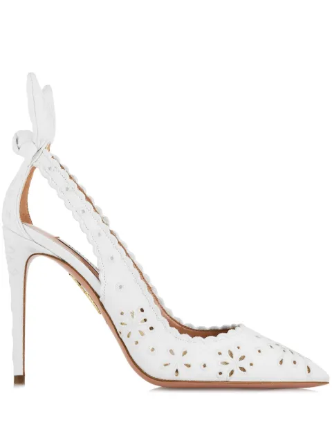 Aquazzura 105mm Broderie bow-embellished pumps White BDTHIGP0CNV