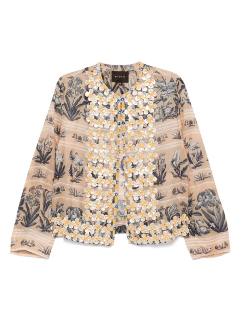 Biyan embellished printed cropped jacket Brown JBSS25006