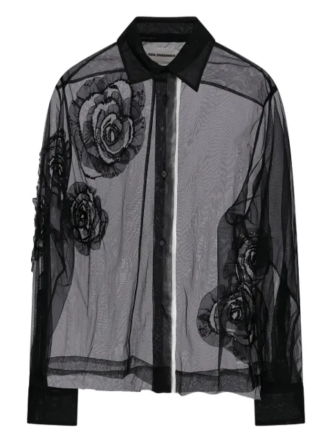 DES PHEMMES rose-embellished tulle shirt Black D103TR