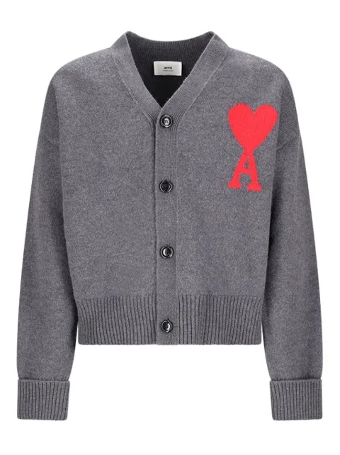 AMI Paris logo button cardigan Grey UKC002018