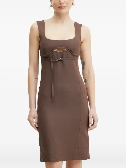 Patrizia Pepe cut-out smocked mini dress Brown 2A2874A052