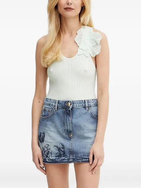 Elisabetta Franchi flower-embellished ribbed tank top Green TK29B51E2