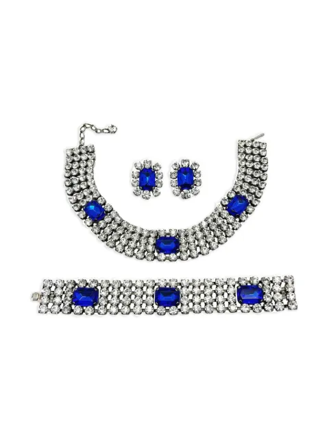 Jennifer Gibson Jewellery 1980s blue-crystal choker cuff and earrings set Silver JGJELECBLUESET