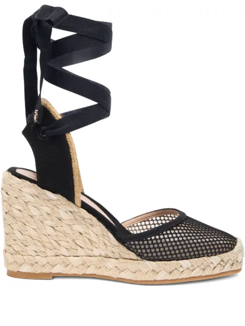 Stuart Weitzman lace-up mesh wedge sandals Black SK889NEU