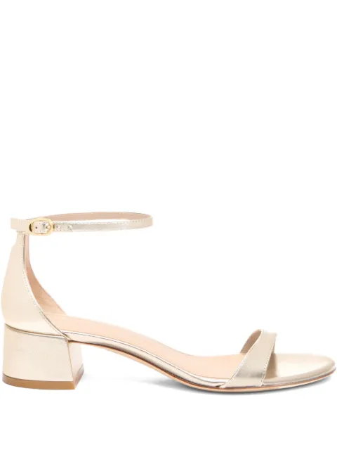 Stuart Weitzman round-toe leather heeled sandals Gold SK861LID