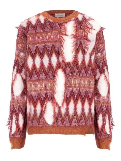Laneus frayed geometric-pattern sweater Red F5LAMAJP105