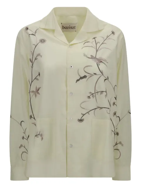 Baziszt floral-bird embroidered shirt Yellow PI114SH