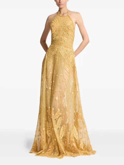 Elie Saab beaded halter-neck dress Gold D0582NS25BE035