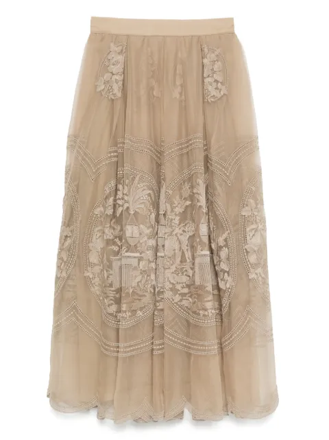 Elie Saab embroidered organza midi skirt Neutrals SK143NS25ORE02
