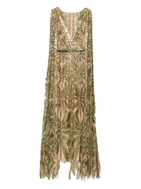 Elie Saab Embroidered Tulle Long Dress Neutrals D0599NS25YA030