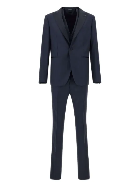 Tagliatore brooch-detail three-piece suit Blue EFNA15A01
