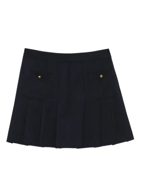 SANDRO short pleated striped skirt Blue SFPJU01531