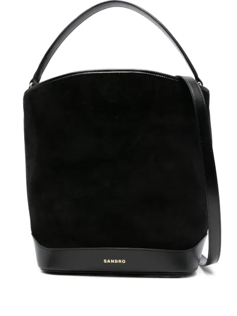 SANDRO Tangoso suede-leather bucket bag Black SFASA01565