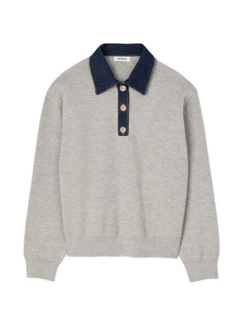 SANDRO Jumper with denim collar Grey SFPPU02420