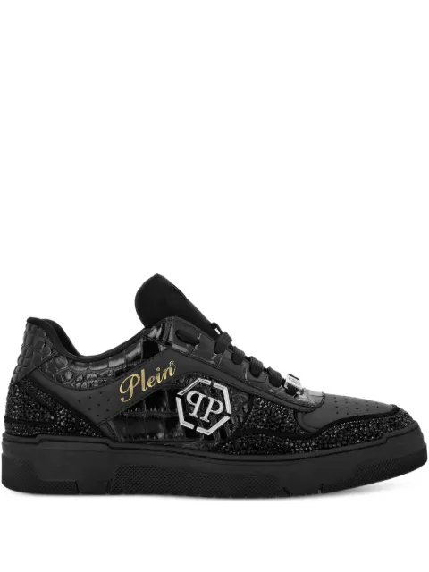 Philipp Plein crystal-embellished leather sneakers Black FAESUSC0826PLE022N