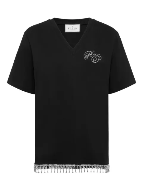 Philipp Plein signature-embellished V-neck t-shirt Black FAECWTK3766PJY002N