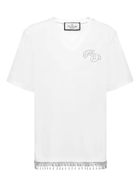 Philipp Plein crystal-embellished V-neck T-shirt White FAECWTK3766PJY002N