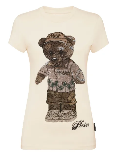 Philipp Plein cotton pure fit T-shirt Teddy Beach Crystal Neutrals FAECWTK3762PTE004N