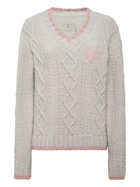 Philipp Plein cable-knit v-neck sweater Grey FAECWKO0647PTE003N