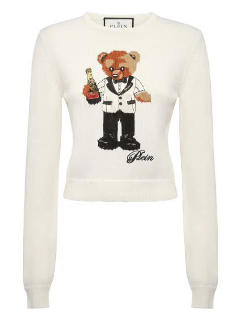 Philipp Plein cropped round neck pullover Teddy waiter White FAECWKO0641PTE003N