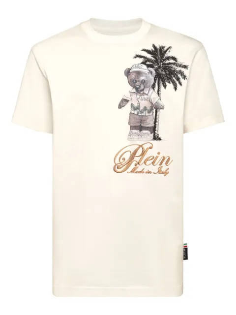 Philipp Plein teddy bear-print logo-embroidered T-shirt White FAECMTK8523PJY002N
