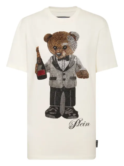 Philipp Plein teddy-embellished cotton T-shirt Neutrals FAECWTK3738PTE004N