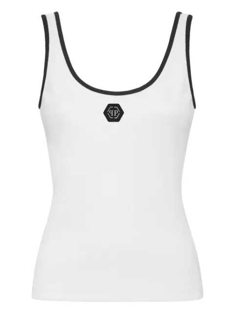 Philipp Plein ribbed hexagon-logo tank top White FAECWTK3737PTE004N