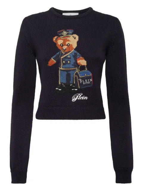 Philipp Plein cropped round neck pullover Teddy doorman Black FAECWKO0643PTE003N